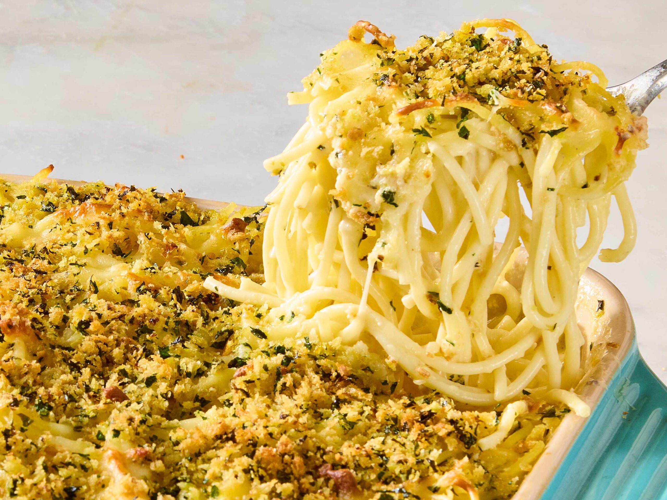 Caesar Baked Spaghetti Takes the Salad to the Next Level