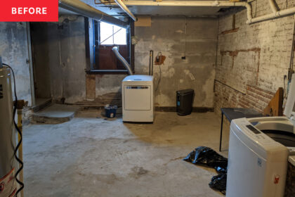 Gorgeous Black IKEA Cabinets Turn This “Scary Movie” Basement into the Most Charming Kitchen