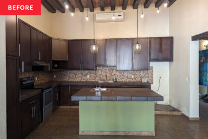 Before & After: Teal Cabinets Instantly Brighten a “Dark, Dreary” Kitchen