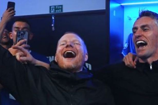 Ed Sheeran celebrates with Ipswich Town team after Premier League promotion confirmed