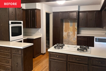 Soft Oak and Pink Tiles Replaced Dark Cabinets in This ’90s Kitchen