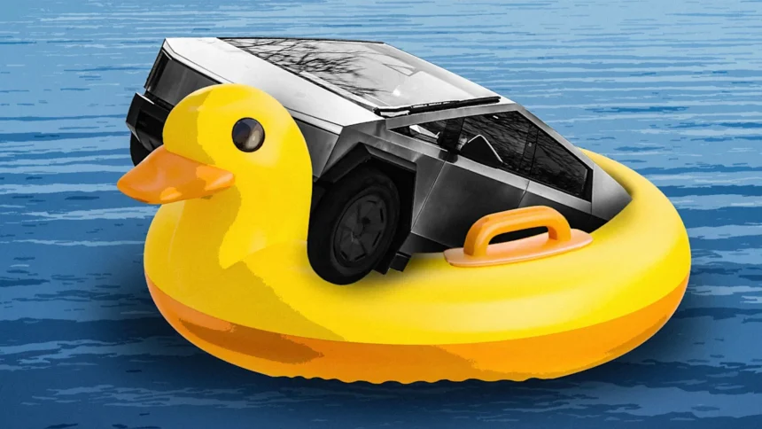 Elon Musk said Cybertrucks can float like boats. Somebody drove one into a lake. Here’s what happened