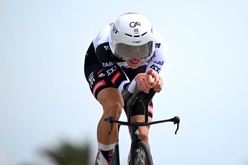 Tadej Pogačar’s new TT setup is finally complete thanks to massive new MET helmet seen at Giro d’Italia time trial