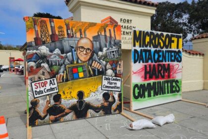 As Microsoft Took the Stage, AI Data Center Protesters Took to the Street