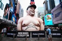 Massive Effigy of Elon Musk Raised Over Times Square to Protest Grok