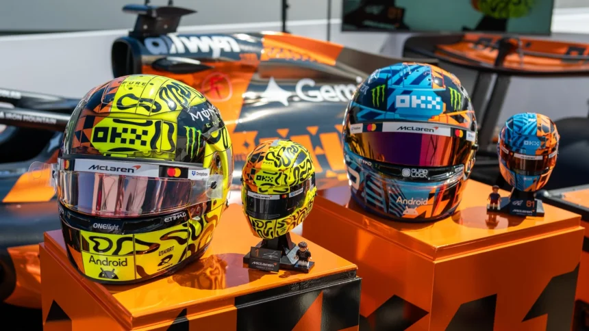 LEGO Designed a Pair of 793-Piece Helmets for McLaren’s 1,000th Race. Norris and Piastri Are Actually Wearing Them
